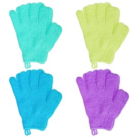 4 Pairs Bath Exfoliating Gloves Scrub, Double Sided Bath Mitts Scrubs for Shower, Body Scrubber Glove, Bathing Accessories for Bath, Spa, Massage（Green, Grass Green, Ocean Blue, Purplish Red）