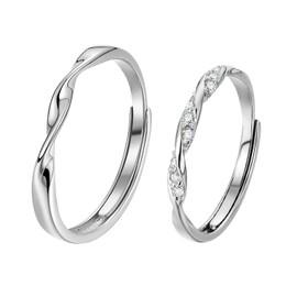 Anillo de Plata Anillo Ajustable con Circonita Cúbica Anillo para Parejas, Amor Interminable, Anillos de Hombres y Mujeres Anillo de Boda Anillo de Promesa Tamaño Universal 40015