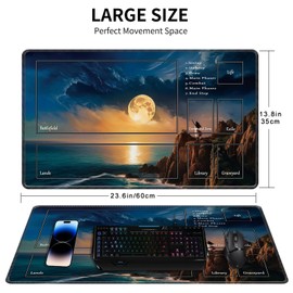 MTG Spielmatte, 24" x 14" Spielmatte für TCG MTG Kartenspielmatte, genähte Kanten, MTG Spielmatte mit Zonen, Glatte Gummioberfläche, Kampfspielmatte