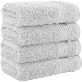 Textile Do 4 X Luxury Face Cloth Towel Set (30 x 30 cm-800 GSM) 100% Egyptian Cotton Wash Cloths Super Soft Flannels Face Cloths for Gym Spa Bathroom (Silver, Cotton)