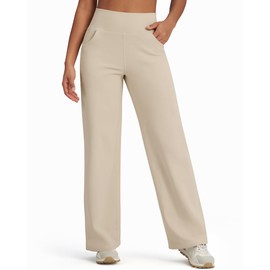 G4Free Womens Wide Leg Pants Winter Thick Warm Leggings Straight Leg Lounge Sweatpants Pockets(Light Khaki,33",XL)