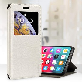 Shantime Viewable Window Leather Flip Case Compatible with AGM Glory SE, Elegant Design Clear Display Invisible Magnetic Cover and Card Slot(White)