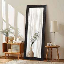 ABSWHLM Full Length Mirror 65"x24" Solid Wood Frame Floor Large Mirror for Living Room, Bedroom Hanging or Leaning Wall-Mounted, Black