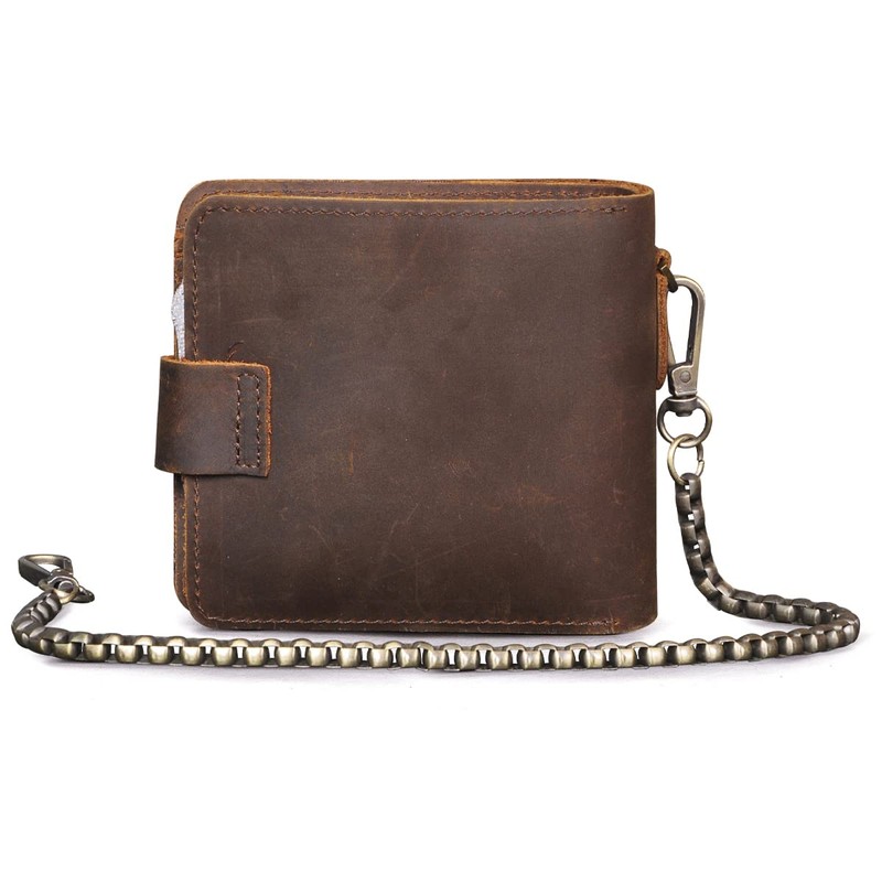 Le'aokuu Men's Genuine Genuine Leather Bifold Horizontal Standard Snap Chain