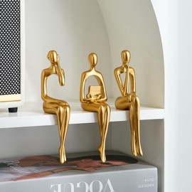 FJSPERM Gold Denker Statuen Home Decorations für Wohnzimmer, 3Pcs Regal Dekor Akzente, Moderne ästhetische abstrakte Kunst Skulpturen für Bücherregal Couchtisch TV Schrank Schreibtisch Dekor (Gold)