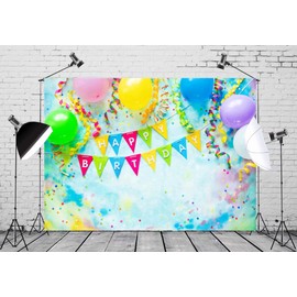 BELECO 10x6.5ft Fabric Happy Birthday Backdrop Birthday Party Interior Decorations Birthday Banner and Colorful Balloons Birthday Party Supplies Wall Decor Boy Girl Photoshoot Photo Background Props