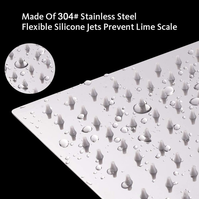 HarJue High Pressure Large Stainless Steel Square Rain ShowerHead With