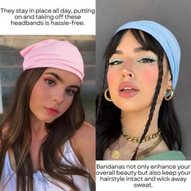 WOVOWOVO 8 Pack Large Scarf Headbands for Women, Elastic Boho Triangle Bandana Head Scarves Non Slip Cute Turban Headband Floral Printed Hair Accessories