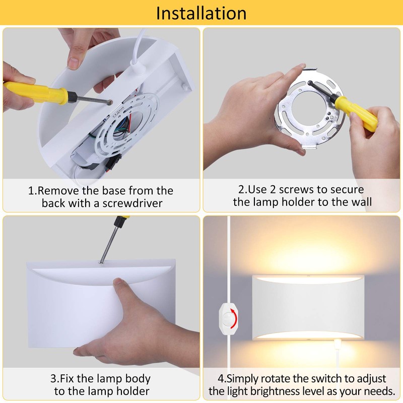 Lightess Plug in Wall Sconces 12W Modern LED Wall Light