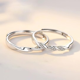 Anillo de Plata Anillo Ajustable con Circonita Cúbica Anillo para Parejas, Amor Interminable, Anillos de Hombres y Mujeres Anillo de Boda Anillo de Promesa Tamaño Universal 40015