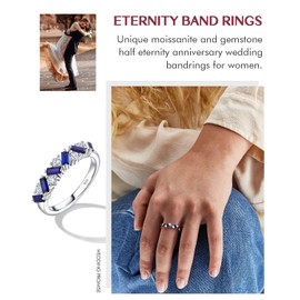 DAYBYDAY Sapphire Ring 925 Sterling Silver Blue Stone Rings for Women Moissanite Sapphire Wedding Band September Birthstone Rings Size 6