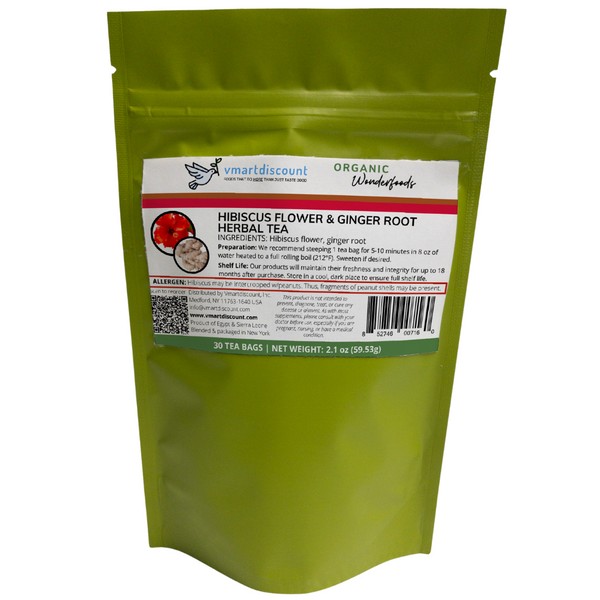 Hibiscus Ginger Herbal Tea (Te de Jamaica y Jengibre) 30 Tea Bags, Caffeine-Free