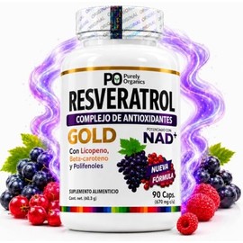 Resveratrol Gold con NAD, Polifenoles de Té Verde, Vitamina C, Licopeno y Betacaroteno, Complejo Antioxidante Vegano para Adultos, 90 Cápsulas
