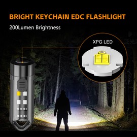 Keychain Flashlight, 200 Lumen Super Bright Keychain Light, Mini Flashlight Keychain with EDC Pocket-Sized, USB Rechargeable Keychain Flashlights with 7 Modes for Camping Emergency Outdoor
