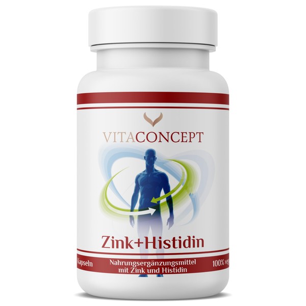 Vitaconcept I Zinc + Histidine I 25 mg per Capsule I 120 Vegan Capsules I Laboratory Tested I High Dose I Made in Germany