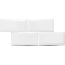 Snow White 3X6 Beveled Edge Ceramic Wall Tile- 80 pcs/carton (10 sq ft)