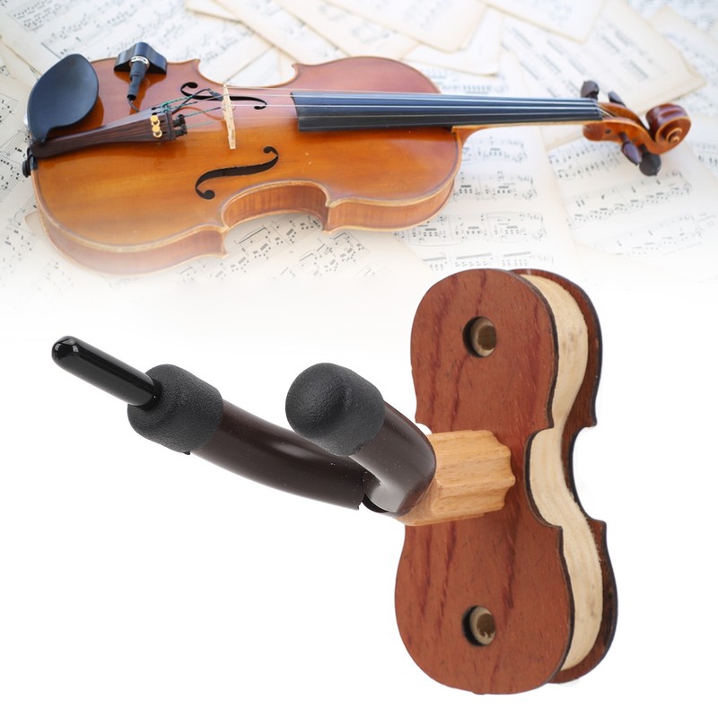 Violin Wall Mount with Bow Hook Wooden Viola Hanger Stand