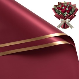 WRAPAHOLIC 20 Sheets Flower Wrapping Paper - 22.4 x 22.4 inch Red with Gold Edge Water-Resistant Floral Bouquet Wrapping Paper, Florist Supplies Packaging Paper for Wedding Birthday Gift DIY