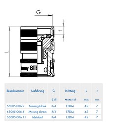 ABA Beul 65005.006.11 Water Valve Plug Coupling with Backflow Preventer System 3/4 Stainless Steel 3/4 Inch
