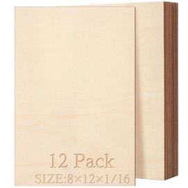 Blisstime 12 Pack 1/16 Basswood Sheets 8 x 12 Inch, 1.5mm Thin Plywood Sheets Balsa Wood Squares for Crafts, Unfinished Wood Blanks for Laser Cutting, Engraving, Wood Burning, Painting