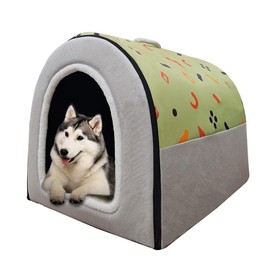 Dog Bed,2 Ways to Use,Indoor Pet House with Fluffy Mat,Removable and Washable Cover,Splash-Proof House and Non-Slip Bottom,for Large Dogs(2XL Light Green & Gray)