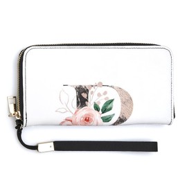 Donnapink Floral Alphabet Monogrammed Rose Gold Letter B Soft PU Leather Clutch Long Bifold Wallet, Coin Purse Credit Pass Case, Unisex Durable Card-Holder Slim Billfold Money Storage