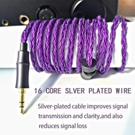 Fezzlo IEM Replacement Audio Cable, 16 Core Silver Plated Earphone Upgraded Cords, QDC-C Pin 1.5m in Ear Monitor Cable for KZ ZS10 PRO AS16 ZAR CCA C10 PRO(Recessed 2pin 3.5mm 4.9ft) Violet
