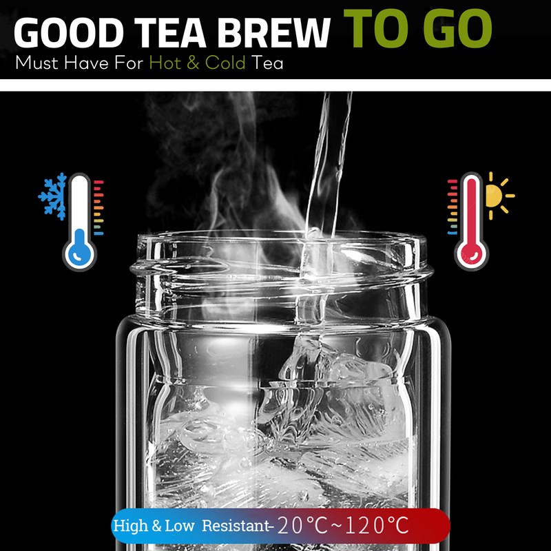 Pauzema Tea Tumbler with Infuser, 12oz Double Wall Borosilicate Glass