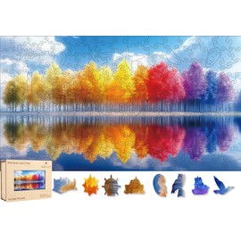 Wooden Jigsaw Puzzles for Adults Rainbow Forest Lake 200 Pieces with Unique Irregular Shape Fun Challenging Landscape Puzzles for Kids and Couples on Birthday,Children’s Day,Christmas (15.7" x 8.7")