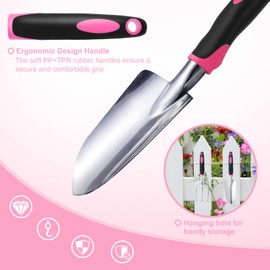 Covacure Gardening Tool Set - 11 Piece Aluminum Alloy Steel Hand Tool Starter Kit with Garden Bag, Outdoor Tool, Heavy Duty Gardening Work Set, Gardening Tools Gift for Women and Men（Pink）