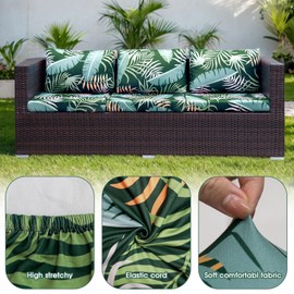 Outdoor Patio Sofa Cushion Cover, Stretchy Replacement Covers for Patio Furniture Cushions, Soft Couch Slipcovers, Flexible Seat Covers and Durable Chair Protectors (8Pcs)