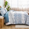 WONGS BEDDING Boho Comforter Set Queen Size, Blue Damask Comforter