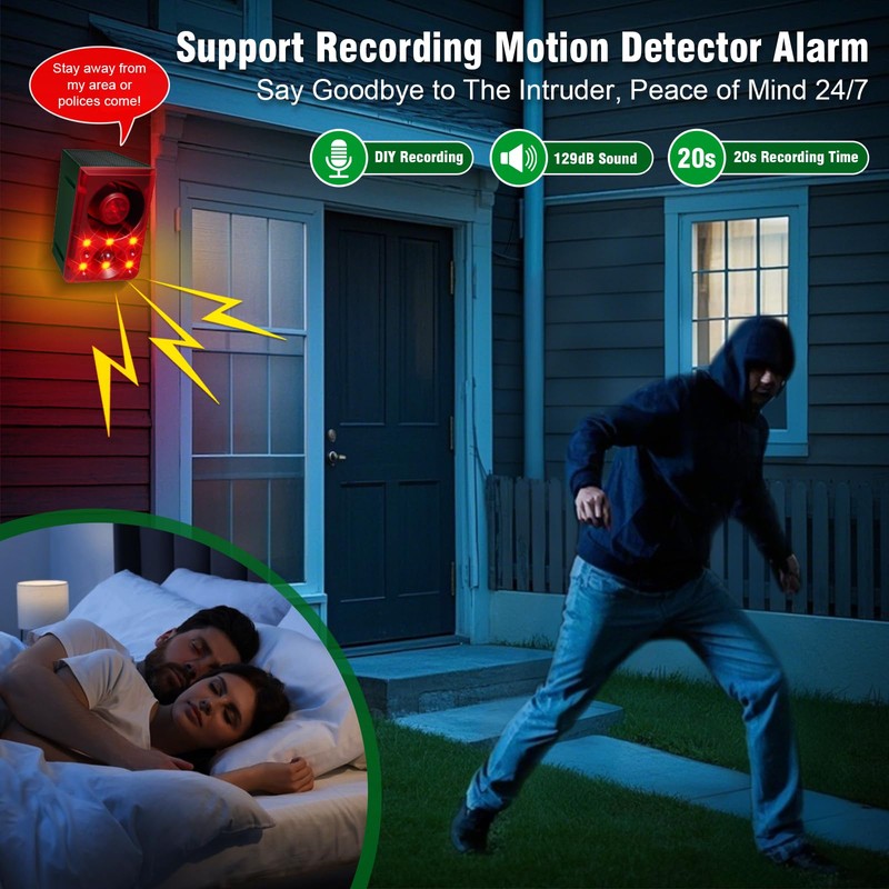 ChunHee Solar Outdoor Motion Sensor Alarm with Dog Barking Gunshot