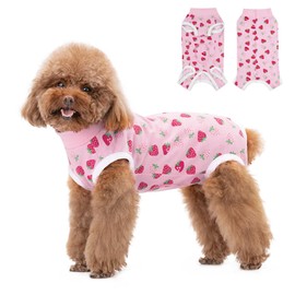 FEimaX Dog Surgery Recovery Suit, Dog Recovery Suit after Surgery for Female Male Dog, Cone E-Collar Alternative, Pet Surgical Suit Puppy Onesie Bodysuit for Small Medium Dog Cat (Strawberry, S)