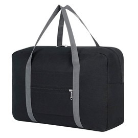 Foldable Travel Duffel Bag Airlines Travelling Underseat Cabin Bag 45x36x20 Holdall Bag Hand Luggage Weekend Bag with Trolley Sleeve for Women Men, Black