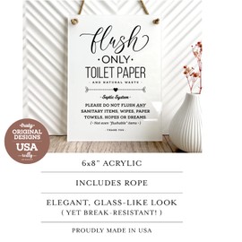 Reilly Originals 6x8 Inch Septic System Flush Only Toilet Paper, Not Hopes & Dreams, Designer Bathroom Sign ~ Ready to Hang ~ Premium Finish, Durable (1)