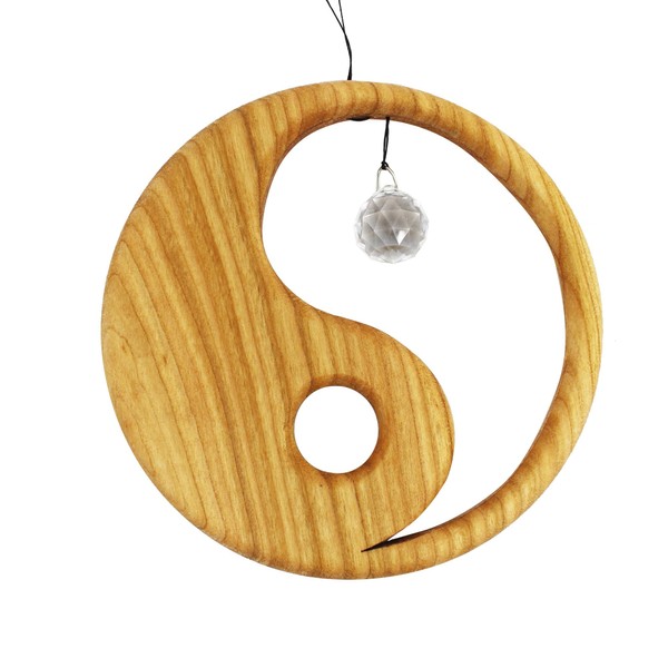 Window Decoration Wooden Yin Yang Window Decoration with Crystal, Gift
