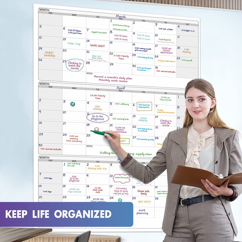 Dry Erase Vertical Three Month Laminated jumbo Wall Calendar, 46