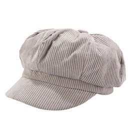 FSSTUD Womens Corduroy Caps 8 Panel Peaked Cap Vintage Newsboy Paperboy Hats Gatsby Cabbie Cap Painter Tour Hat Grey