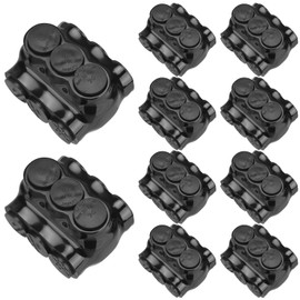 Copkim 10 Pack 3 Port Insulated Wire Connectors Black Multi Aluminum Inline Splice Tap Connector Pre-Filled Oxide Inhibitor Dual Sided Entry for Residential Wiring Applications, Ul Listed (3/0-6 AWG)
