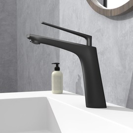 Borlon Bathroom Faucet, Single Hole, Matte Black Artistic Modern Vanity Faucet, Brass Tap, Pop-up Drain and Supply Lines Included, for House Apartment Washing Room
