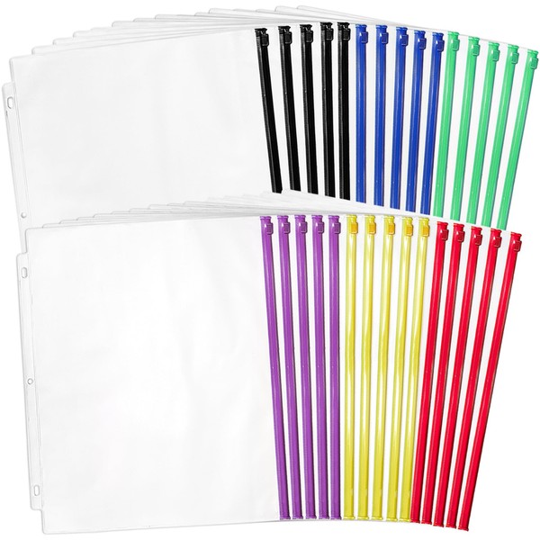 Mezchi 30 Pack Binder Pockets, 3 Ring Hole Binder Pouch,