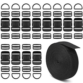 1 Inch Buckles Straps Set, 13 Yards Nylon Webbing Straps with 12 Pcs Quick Side Release Plastic Buckle Dual Adjustable and 24 Pcs Tri-glide Slide Clip + 12 Pcs D Rings, No Sewing Required
