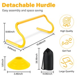 Agility Hurdles Training Equipment - 10 Speed Hurdles and 10 Soccer Cones with Carrying Bag for Soccer, Football, and Track Drills, Ideal for Kids and Athletes Speed and Agility Training (Yellow)