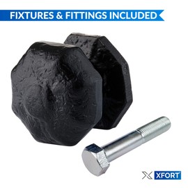 XFORT 63mm Black Antique Centre Door Knob Octagonal, Black Centre Door Knobs, Vintage Cast Iron Door Knob, Antique Door Knob, Cast Iron Door Knob, Black Antique Door Knob for Exterior Front Door.