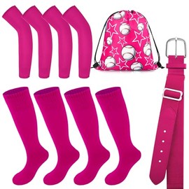 Youth Baseball Softball Socks Arm Sleeves - Baseball Belt Combo Set,Drawstring Bag Boys Girls (Hot Pink, Large)