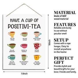 Have A Cup of Positivi-tea Sign, Self-affirmation Wall Plaque, Mental Sign, Rustic Hanging Wood Plaque Sign, Therapist Office Sign, Inspirational Wall Decor, Motivational Home Office Decor