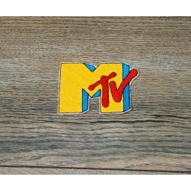 Handmade MTV Patch Iron-On Applique Embroidered Patch Music - 3-2 inches, red-blue