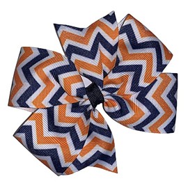 Orange & Navy Blue Chevron Pinwheel Hair Bow 4"