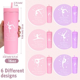 Ninehaoou 6 Pcs Gymnastics Gifts for Girl Women 16 oz Water Bottle Gymnastics Party Favor Plastic Skinny Tumblers with Lids and Straws for Gymnast Lovers Team Party